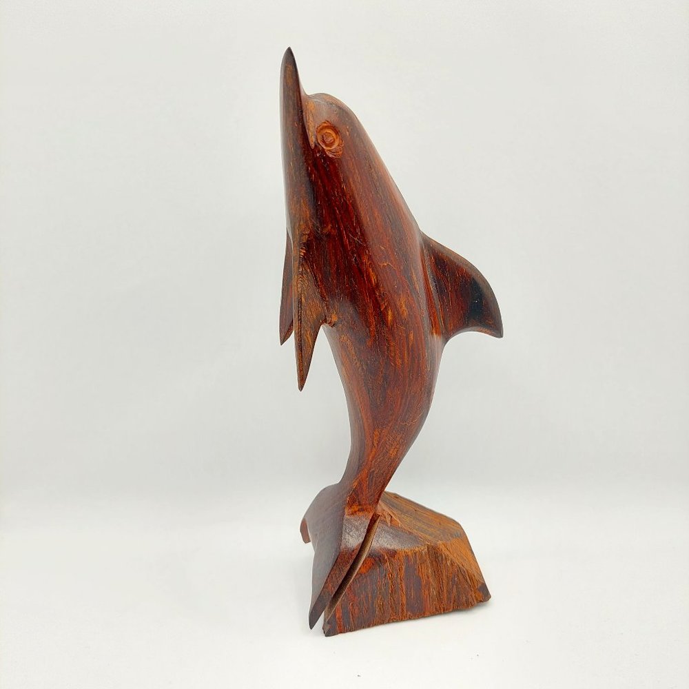 Vintage Hand Carved Ironwood Dolphin Figurine Statue 8"  MCM